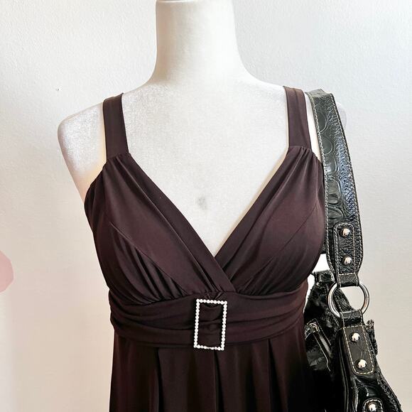 Y2K Brown Babydoll Mini Dress Sz Small 2000s Vintage Retro 90s Homecoming - Picture 2 of 7
